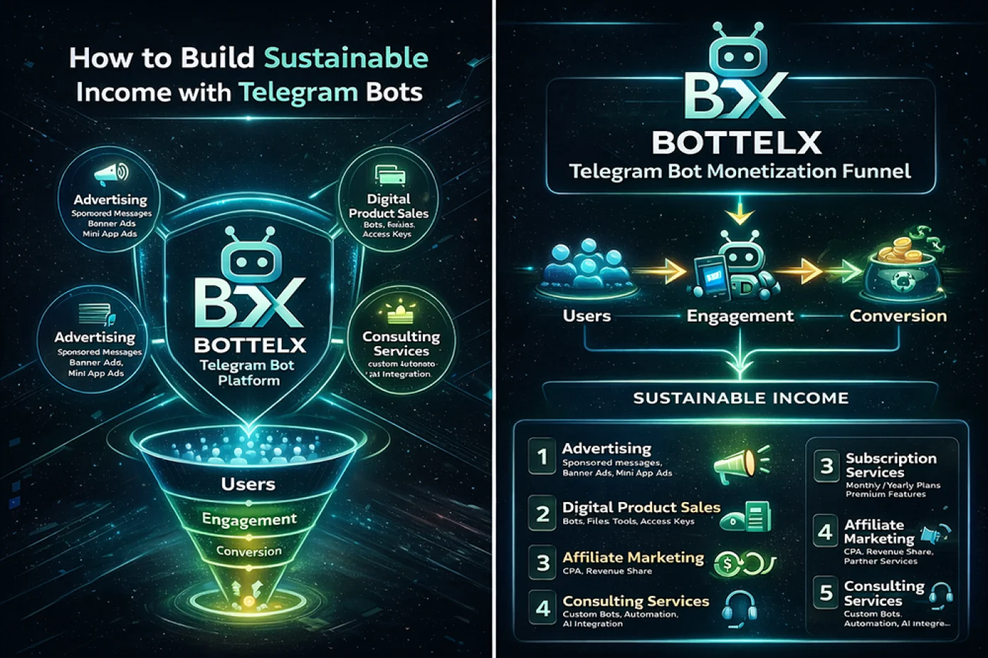 روشهای درآمدزایی از باتهای تلگرام در Bottelx